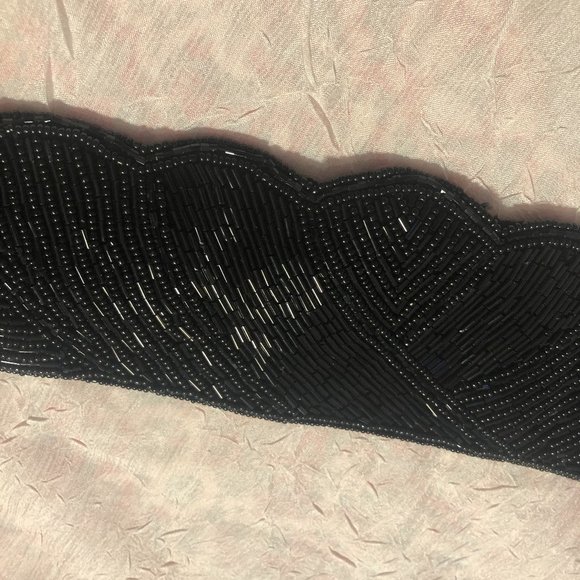 Vintage Black Beaded Dress Belt with Plastic Beads & Sequins with Hook Closure - Picture 2 of 14